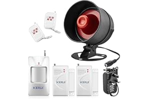 KERUI Allarme casa Senza fili, Allarme Casa 7-Pezzi Sistemi di Allarme per con Sirena di Allarme con 115 dB Allarme per Porte Rilevatore di Movimento Telecomandi Campanello Senza Fili per Garage Ufficio
