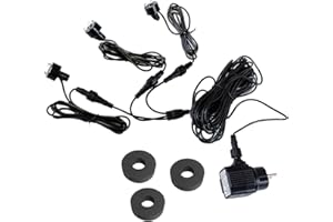 Arnusa Iluminación para fuente de agua, juego de 3 luces LED, cable de 10 m + fuente de alimentación, iluminación de piedra (blanco cálido) para fuente de jardín