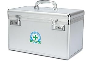 HEWEI WORKS Medication Lock Box, Lockable Medicine Storage with Combination, Security Lock Box for Home and Outdoor (Silver, X-Large)