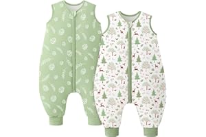 Looxii Pack de 2 Saco de Dormir bebé con Pies 1.5 TOG Algodón Saco Dormir En otoño Todo el año para 18-36 Meses Niños Niñas 80 cm