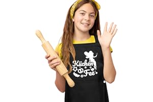 FUKPO Kinderschürze Mädchen, Schürze Kinder Baumwolle Schule Kochschürze Kinderschürzen Küche Malen Personalisiert Lustig, Verstellbare Backschürze Grillschürze Küchenschürze (4-12Jahre)