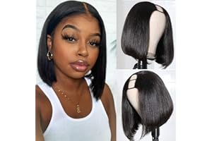 ZEALADY U Part Wig Human Hair Bob Glueless Wigs For Black Women Human Hair Straight Human Hair Wig Glueless 2 x 4 U Part Human Hair Wig Bob 12 Inch Natural Black Color 150% Density