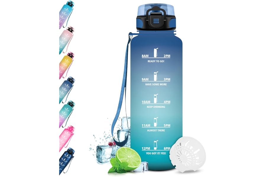 JAPORIA 1.5L Water Bottle, Gym Water Bottle with Drinking Times, Leak Proof, BPA Free, Water Bottle for Gym, Work, Biking, Hiking, Cycling