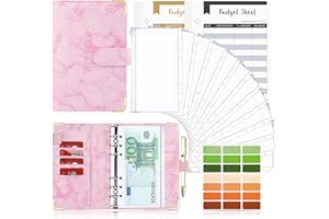 Raccoglitore Notebook A6, TAOPE Portadocumenti in Pelle PU con 12 Trasparente Sacchetti Cerniera Compilabile 26pcs per Budget di Contanti Organizzatore di Buste Risparmio di Denaro - Marmo Rosso