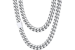 ChainsHouse Men Cuban Chain Necklace, 5/7/9/12mm Thick Cuban Link Hip Hop Mens Jewelry, Stainless Steel Chains with Strong Clasp, 46cm-76cm for Man