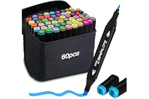 AUTOAU Feutre Alcool, 60 Couleurs Feutre a Alcool Permanents Marqueur Kit Double Pointe Marqueur Rond et Ciselé Stylo Feutre Créatif pour Débutants Graffiti DIY Art Esquisse