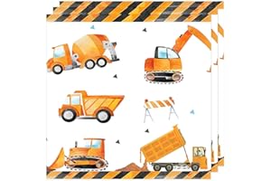 ‎DAZZJOY DazzJoy Construction site napkins children's birthday, pack of 20 napkins, excavator, construction site napkins, birthday decoration, construction vehicles, paper napkins, disposable tableware napkins