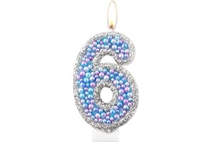 MCISKIN Macaron 6th Birthday Candles,Purple Blue Number 6 Candle for Cake, Color Pearl Candles, Macaron Themed Birthday Decorations, Sparkler Birthday Candle Cake Topper for Girls Boys Birthday Party Supplies