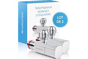 Bächlein Robinet d'Équerre Universel Auto-Étanche avec Raccordement Rapide [lot de 2], 1/2 Pouce, s'Ouvre et se Ferme avec seulement 1/4 de Tour [Quarter Turn]