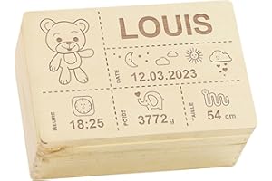 LAUBLUST Boîte à souvenirs pour bébé personnalisée - ?aisse en bois decoration - Motif Ours en peluche - Naturel - env. 30 x 20 x 14 cm, M