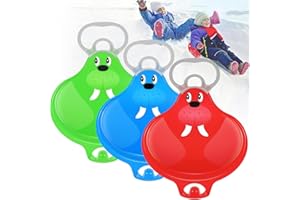 Popolic 3 Pcs Trineo de Nieve para Niños, Juego de Trineo Bob Plástico, Toboganes de Nieve, Tabla de Esquí de Trineo sobre Esquí, Snowboard, Arena, Hierba 48×36cm Neumático