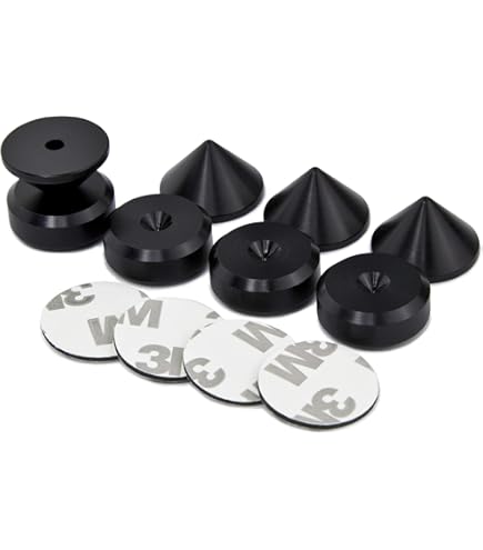 PrecisionGeek - Speakers Spikes And Pads Set, Grey Anodised Aluminium Conical Spikes 20mm Diameter Pads Chamfered Shape 20mm Diameter Self Adhisived Included For Hifi Systems Cabinets Soundbars - View #5