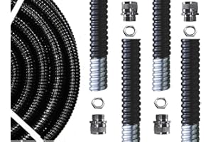 FLEX-IT FLEXIBLE CONDUIT 25mm Quality PVC Covered Steel Flexible Conduit - 5 Meter Cut Length With 2 x 25mm Metal Fittings & 2 Locknuts - Trade Size 25mm - Internal 21.0mm - IP54 - Flame Retardant - Oil & UV Resistant
