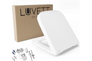 LUVETT® WC-Sitz Q500 inkl. 3 Edelstahl Montagelösungen & Absenkautomatik Softclose, Made in EU, antibakterielles Duroplast, Toilettendeckel abnehmbar, Form:Eckig