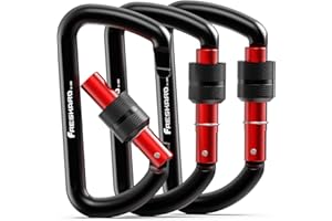 FresKaro Mousquetons a Vis, 7075 Aluminium, Charge Lourde 12kN-1224kg, Solide, Ultra Léger, Multi-Fonction pour Laisse Chien, Hamac, Balancoire, Porte Clé, Moyen 8cm, Forme D, 2/3pcs, Noir