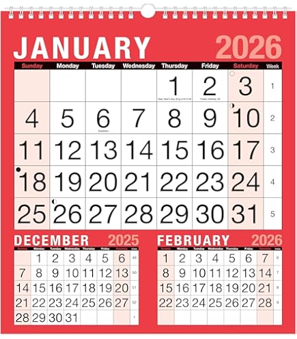 2026 3-Month to View Wall Calendar | Blue & White Spiral Bound