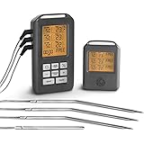 Burnhard Funk Grillthermometer, Digital Braten-Thermometer für Grill & Backofen, 4 Temperaturfühler, Timer, BBQ Thermometer, 