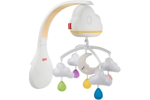Fisher-Price Nuages Apaisants mobile musical pour lit bébé avec détecteur de pleurs, sons et lumières, transformable en veilleuse, dès la naissance, GRP99