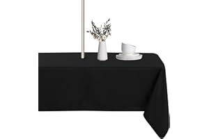 LUSHVIDA Rectangle Outdoor Tablecloth with Umbrella Hole and Zipper, 60x84 Inch Black, Washable Waterproof Table Cloth Spill Proof Wrinkle Free Table Cover for Patio Spring Summer Picnic BBQS