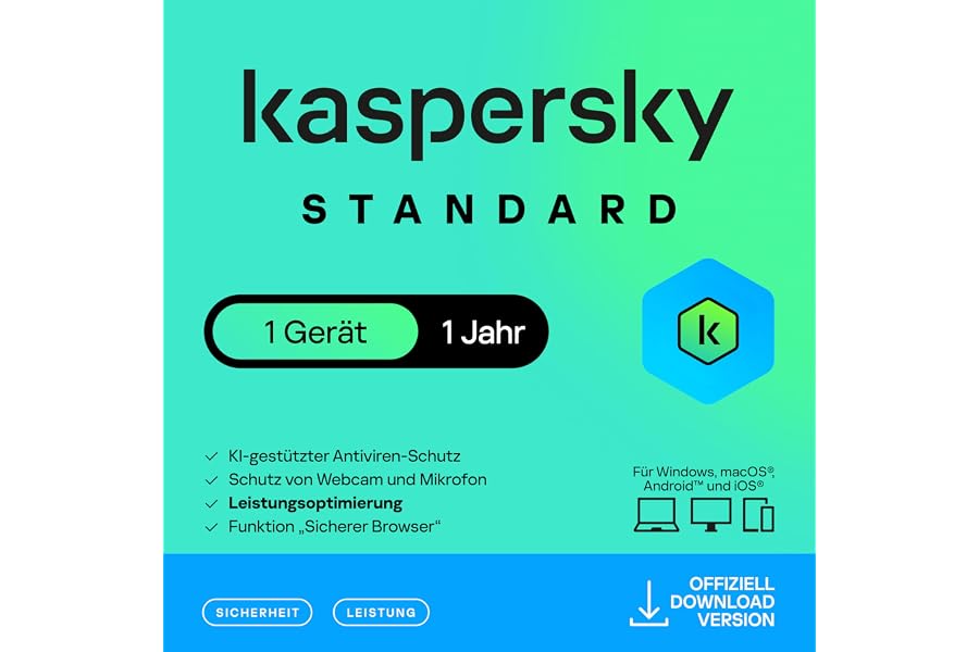 Kaspersky Standard Anti-Virus 2025 | 1 Gerät | 1 Jahr | Umfassender Schutz | Online-Banking Schutz | Leistungsoptimierung | P