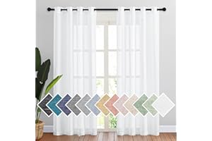 PONY DANCE Zasłony półprzezroczyste z oczkami, 2 sztuki w zestawie, o wyglądzie lnu, zasłony w stylu dworkowym, woalowe, do sypialni i salonu, 220 x 140 cm (wys. x szer.), białe