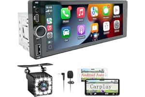 ELECPOD Autoradio CarPlay 1 DIN - 6.86 Pouces HD Ecran Tactile Car Play Voiture Soutien PhoneLink iOS/Android avec Caméra de Recul, Support Type-C de Recharge/USB/Microphone/EQ/SWC
