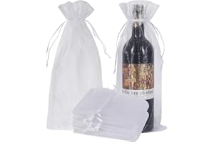 HRX Package 30pcs White Organza Wine Bags, Sheer Mesh Wine Gift Pouches Bottle Covers Dresses Drawstring for Christmas