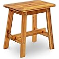 BEEFURNI Rectangular Acacia Wood Stool, Small Bench Seat, 18 Inch Stool, Wood Bathroom Vanity Bench, Plant Stand Indoor, 350 LBS Load Capacity, 1-Year Manufacturer Warranty (Natural Acacia)