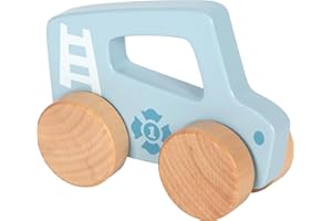 Small Foot Voiture à Pousser Bleue en Bois, Jouet d'éveil et Voiture de Jeu 2 en 1, Jouet de motricité à partir de 6 Mois, 12710, Bleu