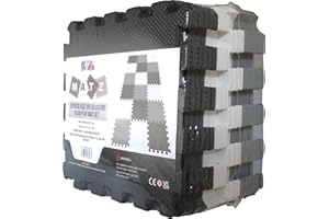 Juego de alfombrillas de juego de espuma entrelazada Edz Kidz de 32 cm x 32 cm. Ideal para bebés, niños pequeños o incluso para hacer ejercicio. (18 piezas. Negro, Blanco y Gris)