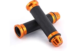 MAJATOU Handle Bar Grips, Motorcycle Grip, Motorcycle CNC Aluminum Rubber Handlebar Hand Grips Motorcycle Grip Bar End Thruster Grip for 7/8"" Handle Bar Bike (Gold)