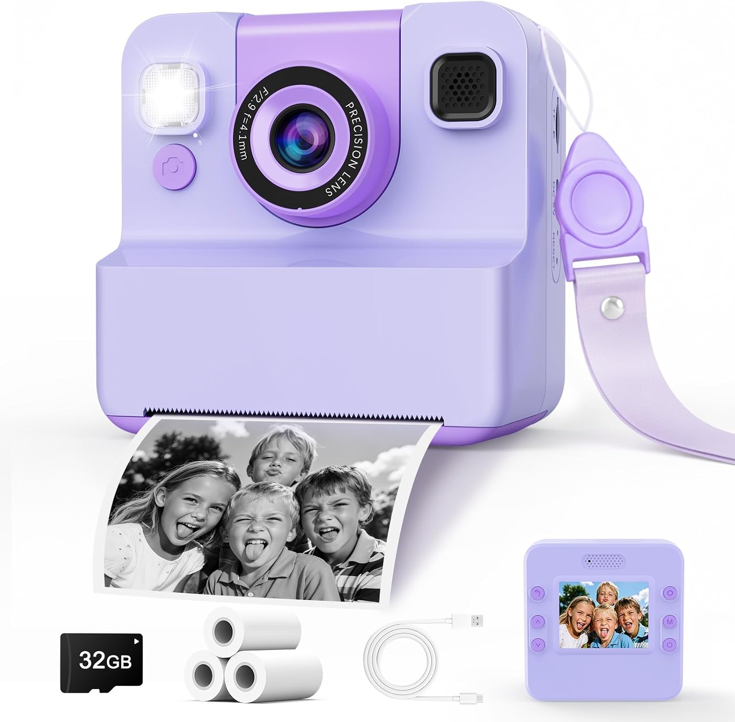 Camara de Fotos Instantaneas,2.4" 1080P HD Camara Fotos Infantil Instantaneas Juguetes Niños 3-12 Años Cámara Instantánea Niños de Foto & Video 1080P & Música&5 Juegos de Rompecabezas 32GB
