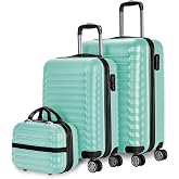 NUMADA Hard Case Set; Cabin Suitcase 53cm, Medium Suitcase 63cm and Toiletry Bag - Durable, Lightweight and Safe, 3. Mint Gre