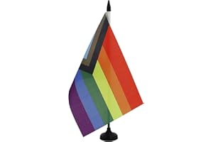 AZ FLAG - LGBT Tischflagge, Regenbogen, Einschlug, 21 x 14 cm – kleine Pride-Flagge, 100% Polyester, mit 25 cm Fahne und Sockel aus schwarzem Kunststoff