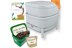 WURMKISTE.AT Wurmbox Komposter mit 2 Etagen | Wurmkomposter Starterset inkl. 500 Kompostwürmer