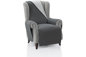 FAVERTI® Cubre Sillón Acolchado 1 Plaza - 55 cm (Asiento) | Modelo REQUENA | Gris OSC-Gris Claro Reversible | Protector Compatible con Sillones Relax y Orejero | Loneta Lavable | Fabricado en España