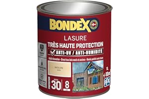BONDEX - Lasure 2 en 1 Très Haute Protection 8 Ans - Extérieur - Anti-UV/Humidité + - Application facile - Séchage rapide - Idéal pour rénover et protéger - Satin - 1L - Incolore.