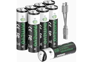 avmzvo Akumulatory AA, 3400 mWh, baterie LR6 USB-C litowe z kablem do ładowania USB-C 2 w 1, 1,5 V, szybkie ładowanie przez 2-3 godziny, 8 sztuk