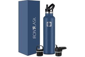 IRON °FLASK Sports Water Bottle - 24 oz, 3 Lids (Straw Lid) - Leak Proof, Durable Double Walled Stainless Steel - Gym Bottles for Men, Women & Kids - Insulated Thermos, Hot & Cold Hiking Canteen