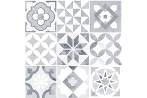 GOYAPRINT Papier Décoratif Carrelage Vinyle Adhésif Cuisine Style Hydraulique Marocain 40x250 cm Mosaïque Autocollante pour Mur Meubles (Carreaux blanc)