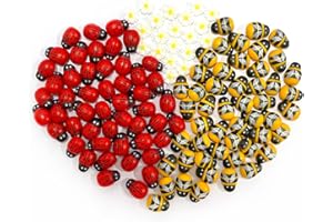 ZWZNBL 120 pegatinas de mariquitas abejas flores de madera para manualidades, decoración de tarjetas