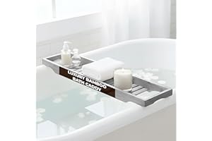 LKH HOME COLLECTION LKH Bamboo Bath Caddy Tray - Natural Bamboo Bathtub Organizer - Strong, Water-Resistant & Durable Bath Tray for Bathroom Accessories like Phone, Glass, or Book