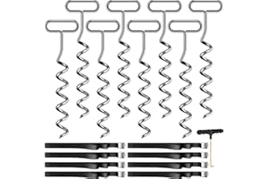 KAMFWERT Ground for Trampoline, 8-Piece Ground Anchor Set, Adjustable Strap, Swing, Gazebo