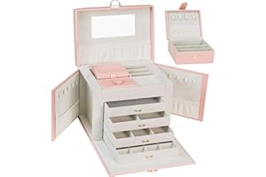 ADEL DREAM AdelDream Joyero grande con cerradura 5 niveles con 5 cajones con espejo para anillos pendientes collares y pulseras elegante y clásico rosa 3