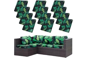 Hiseng Housses de Coussin d'extérieur Imprimé Feuilles de Palmier 3D Extensible Housses de Coussin de Siège Canapé de Remplacement pour Salon de Jardin, Meubles de Terrasse (Feuille Verte,12 pièces)