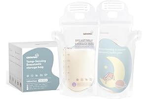GROWNSY Sacchetti Latte Materno 130 Pezzi 180ml trasparente, 180 ml, Sacchetti Monouso BPA Free, Rilevamento Temperatura, Design Anti-Perdite, Ideali per Allattamento e Congelamento