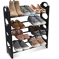 TNT Multipurpose Foldable Shoe Rack Cabinet Organiser 4 Shelves, Black (Iron and Plastic)