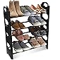 TNT Multipurpose Foldable Shoe Rack Cabinet Organiser 4 Shelves, Black (Iron and Plastic)