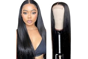 CREUOST 18 Pollici Parrucca Capelli Umani delle donne Human Hair Wig 4x1 Lace Front Human Hair Capelli lisci naturali #1B Colored Pre Plucked Virgin Hair With Baby Hair 150% Density Black Straight Wig