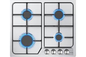 IsEasy Piano cottura a gas in acciaio inox 4 fuochi, piano a gas da incasso IsEasy 4 fuochi, 60 cm 7200 W